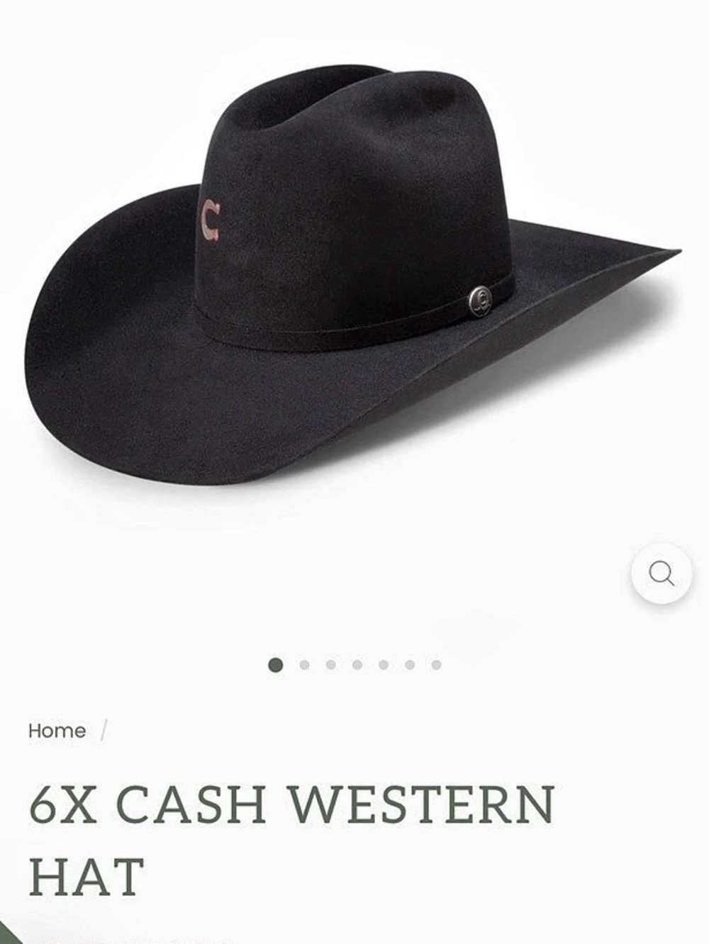 Charlie 1 Horse 6X Cash Western Hat Black Felt Western Hat Size 6 3/4 Like New